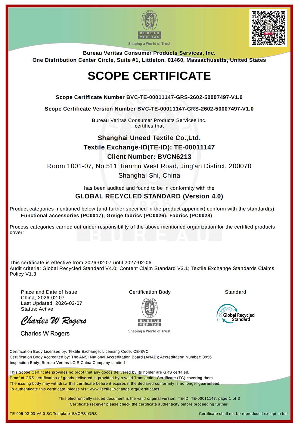 GLOBAL RECYCLED STANDARD