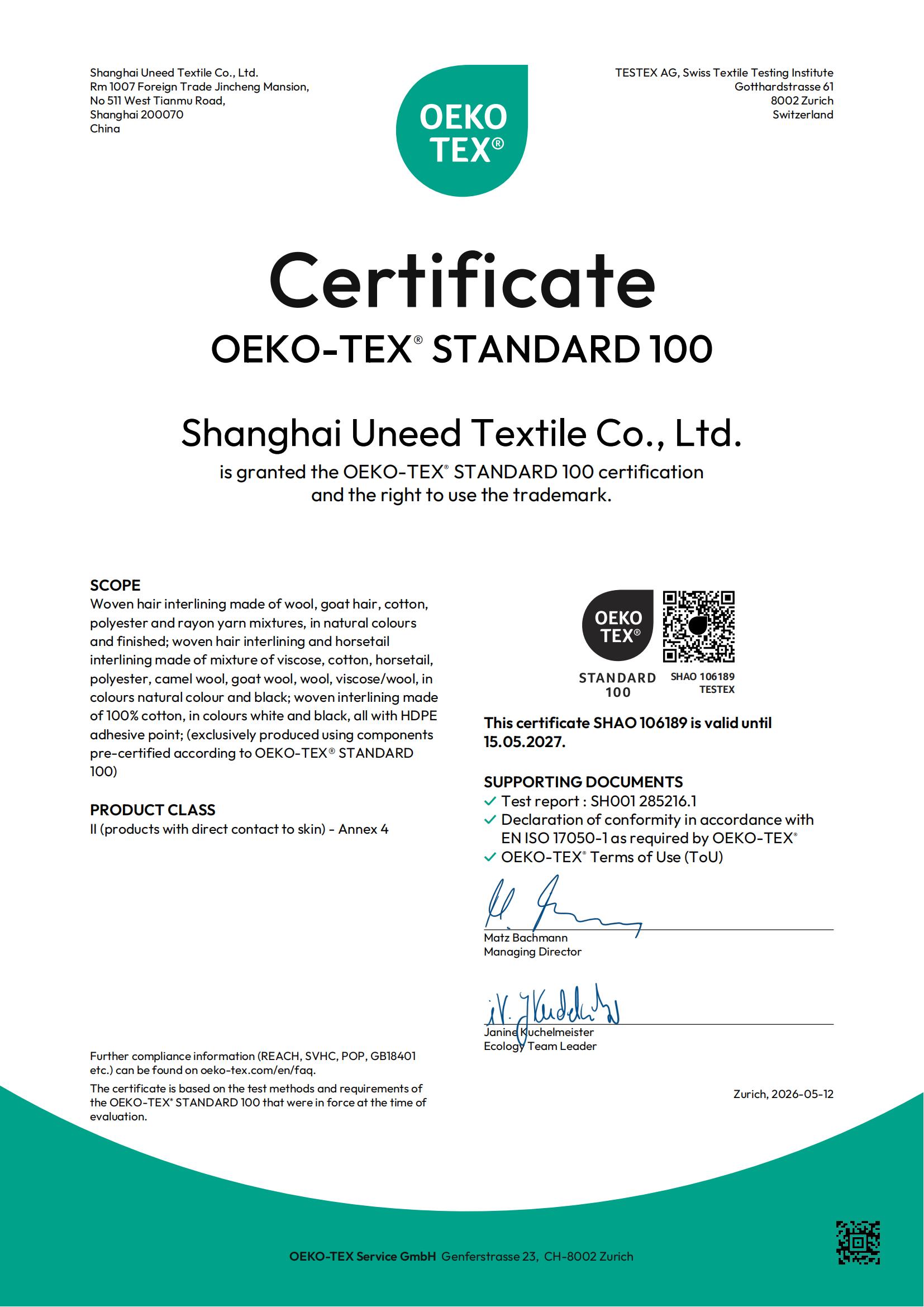 OEKO-hair interlining